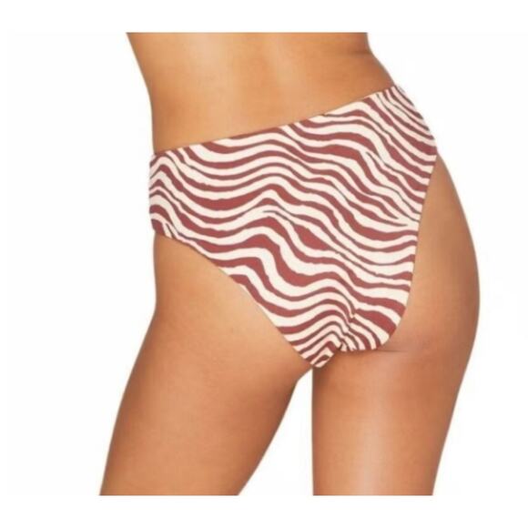 Andie The Hipster Swim Bottoms Bias Stripe Truffle Brown Cream Low Rise Small - Picture 2 of 11